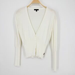 Burberry London Cardigan Womens M Cream Excellent Pleated Waist V-Neck Italy